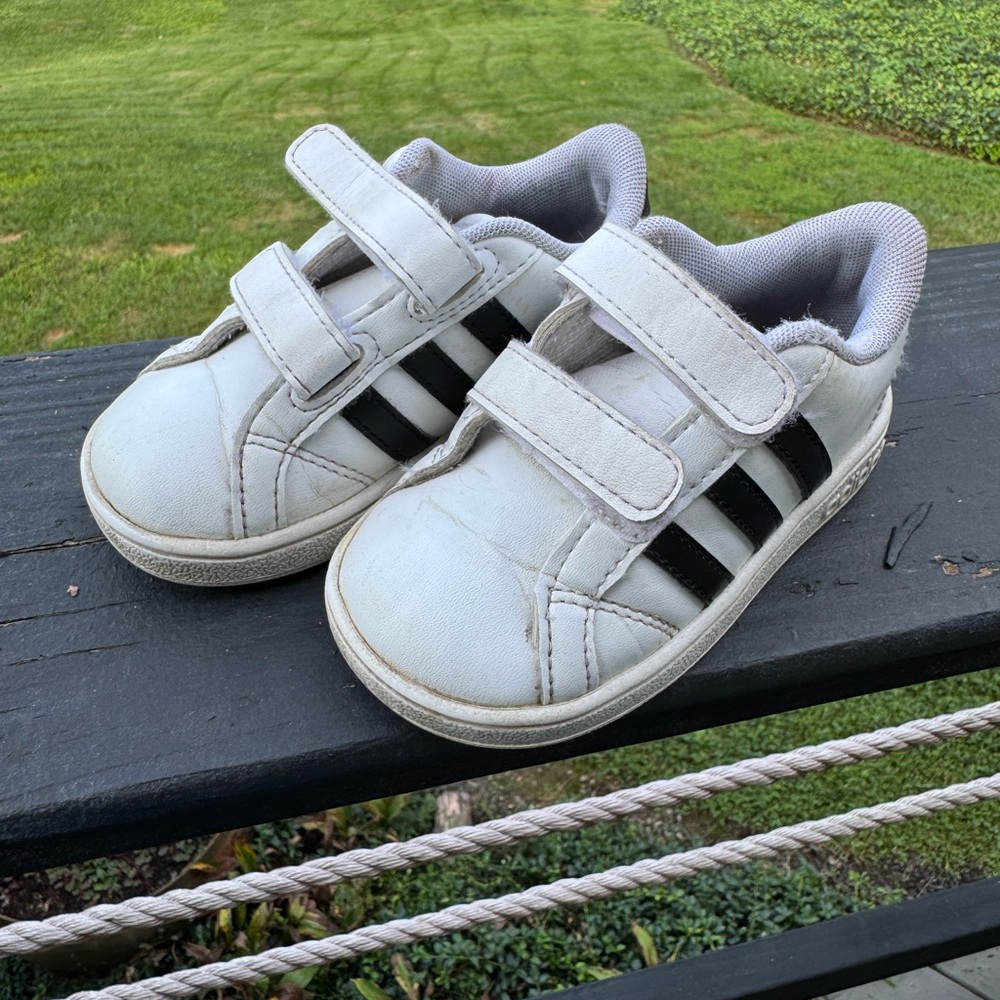 Adidas White and Black Baby Velcro Sneakers